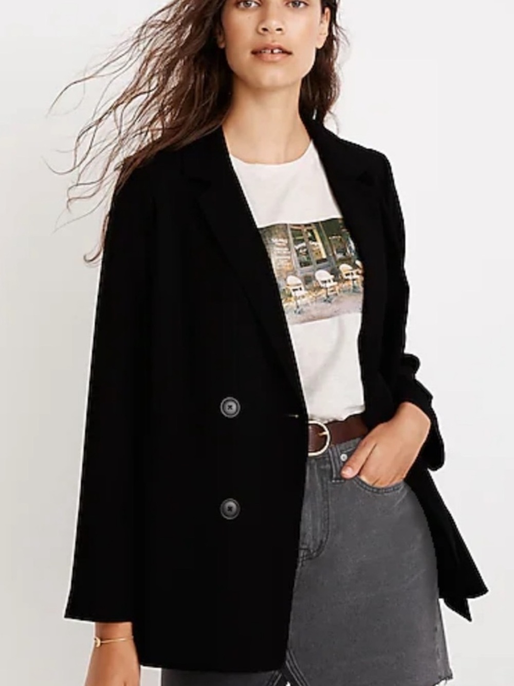 Madewell Caldwell  Black Double-Breasted Blazer Oversized Size XXS Style J8779